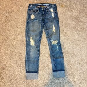 Vtg Sneak Peek Distressed Skinny Jeans Sz 0 Y2K 2000s Pop Punk Indie Sleaze